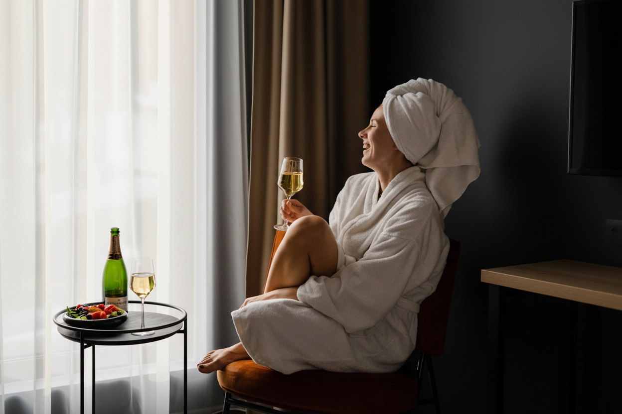 Momento estético de relaxamento com vinho